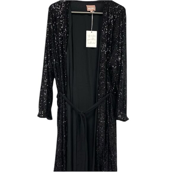 Show me your MuMu NWT Encore Kimono Black Midnight Glitz Sequins Wrap Dress XXL - Picture 6 of 7